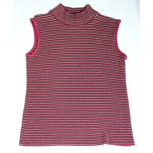 90s Style Striped Mock Neck Sleeveless Knit Top Women’s XL Y2K Tank Top Pink